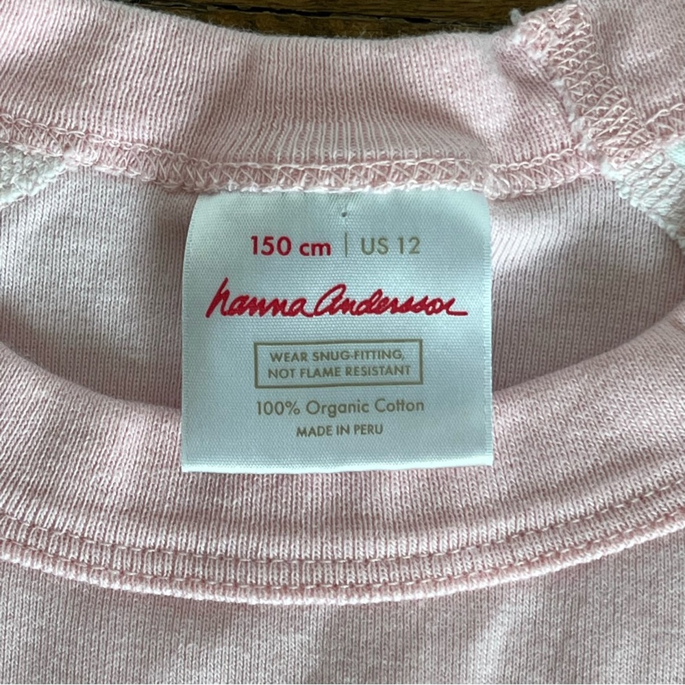 Hanna Andersson Pink White Long Sleeve Pajamas Stripes Cat sz 12 150 cm EUC - Picture 4 of 9